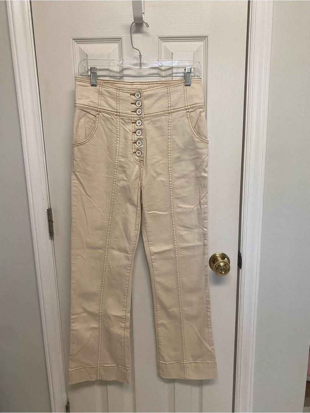Ulla Johnson Cream High-Waist Button-Front Jeans